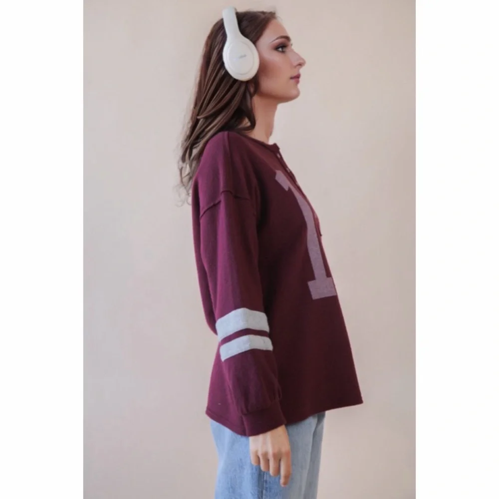 NEW! Burgundy Oversized Graphic Soft Graphic Knit Top! - Picture 4 of 5